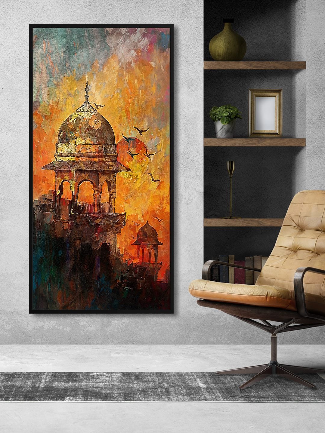 

999Store Brown & Black Nahargarh Fort With Flying Bird Painting Wall Art