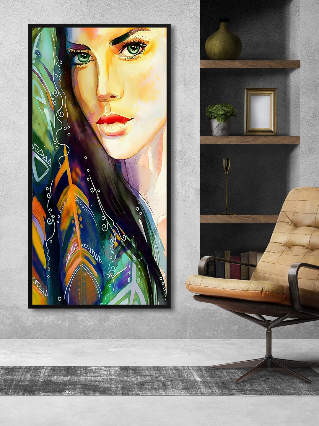 

999Store Green & Yellow Girl Face Painted Wall Art