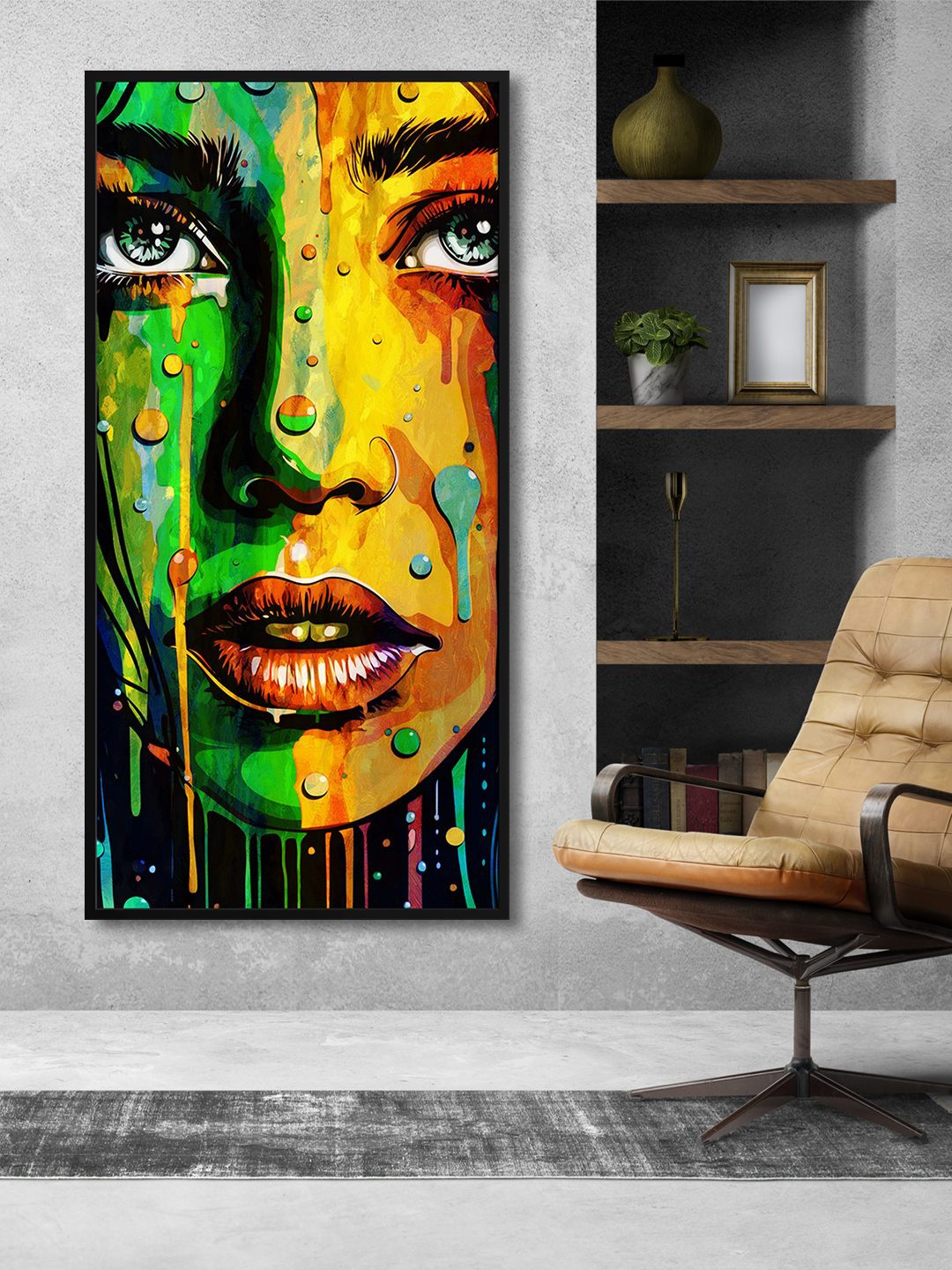 

999Store Green & Yellow Modern Art Long Big Canvas Painting Wall Art