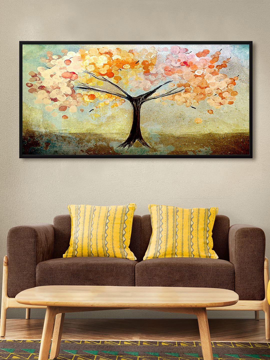 

999Store Brown Tree With Abstract Effect Printed Framed Canvas Wall Art