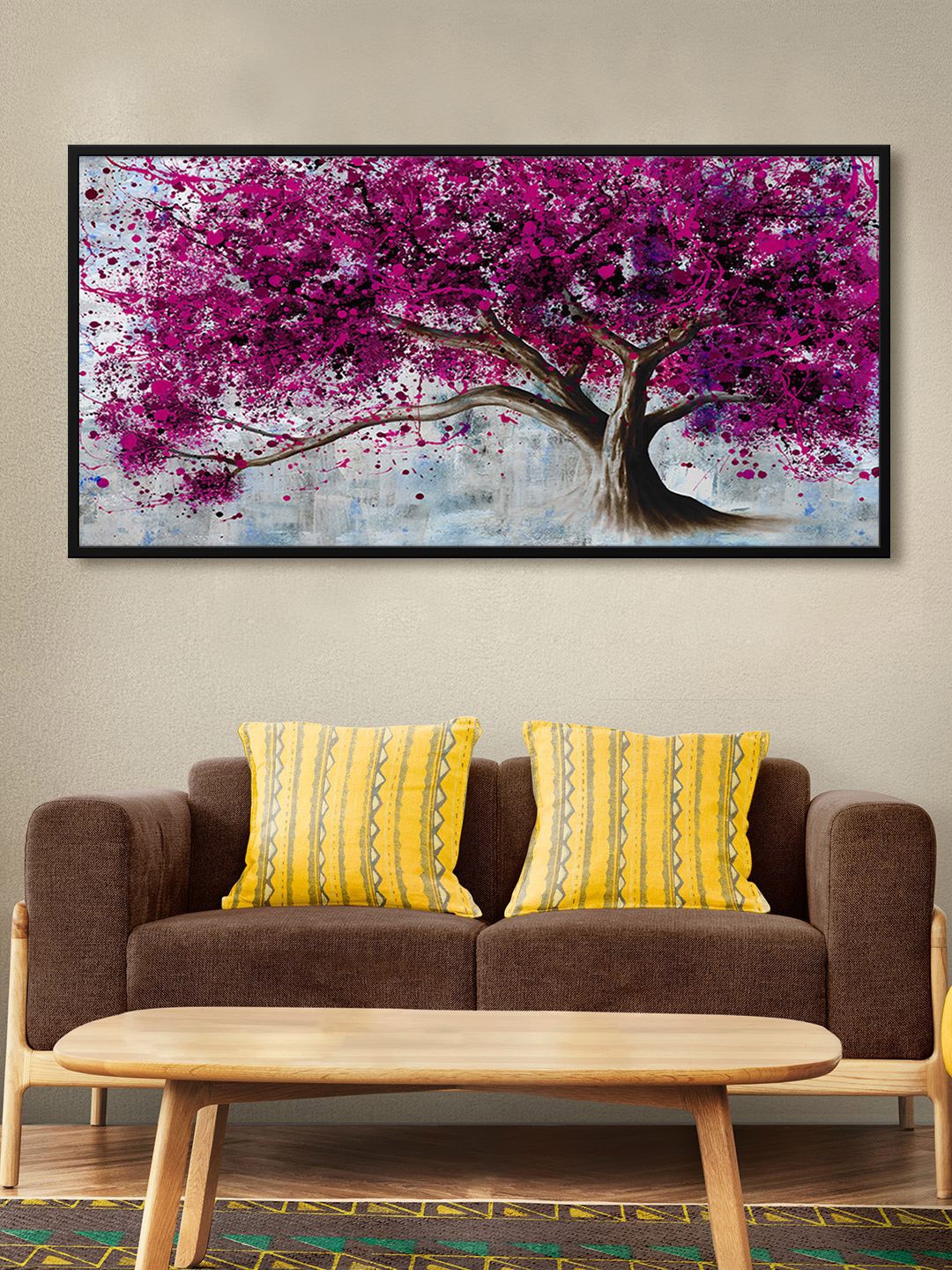 

999Store Pink & Grey Tree With Leaves Modern Painting Wall Art