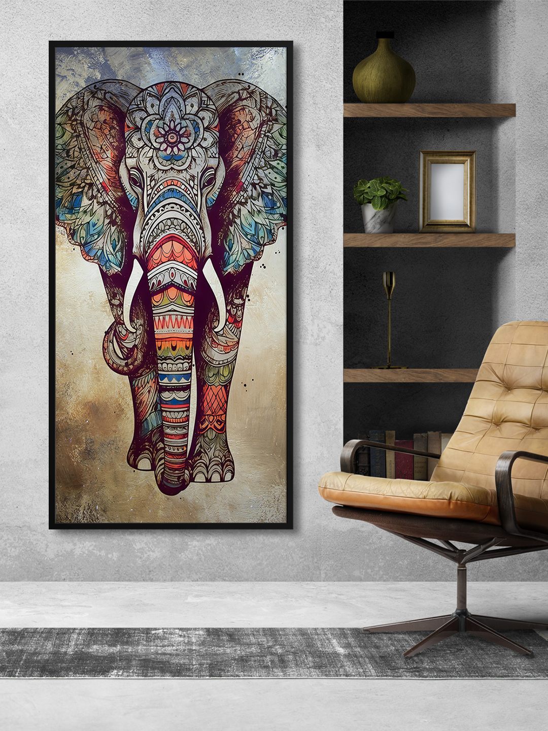 

999Store Grey & Black Elephant Painted Wall Art