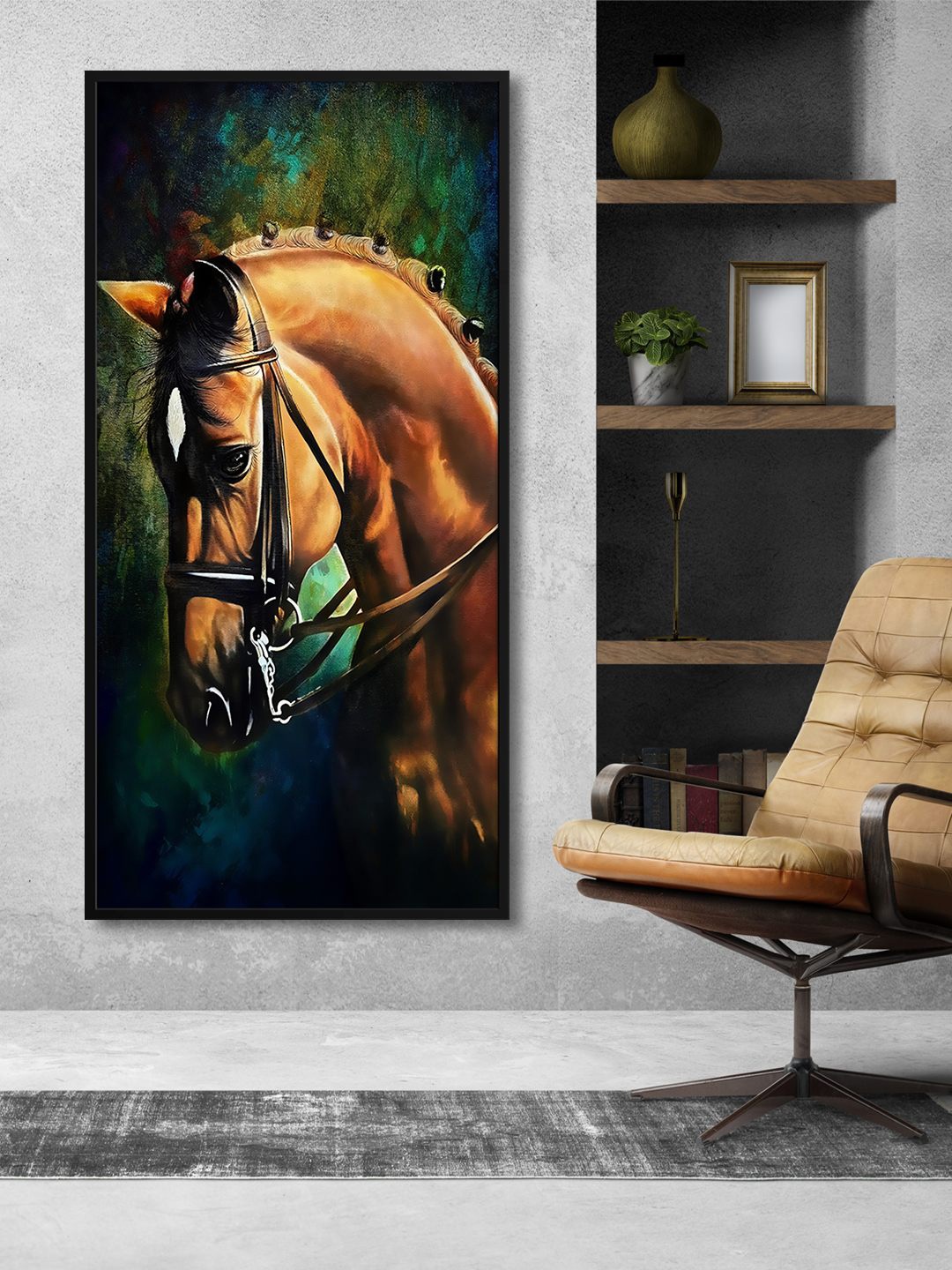 

999Store Brown & Green Horse Face Painted Framed Wall Art