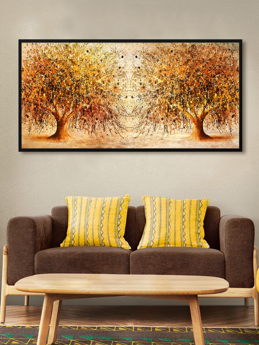 

999Store Brown & Beige Tree Printed Framed Canvas Wall Art