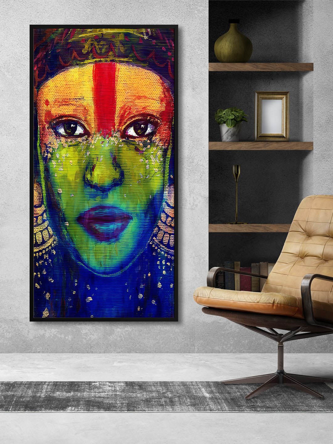 

999Store Blue & Green Face Modern Art Printed Framed Wall Art