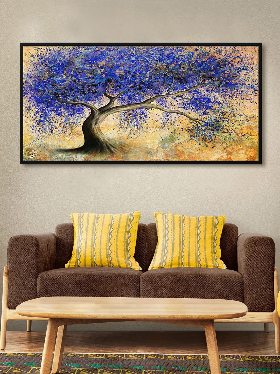 

999Store Blue & Brown Framed Canvas Painting Wall Art