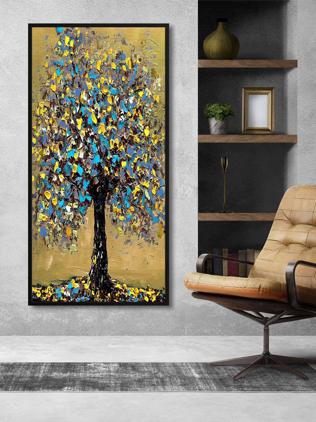 

999Store Blue & Yellow Leaves Painting Wall Art