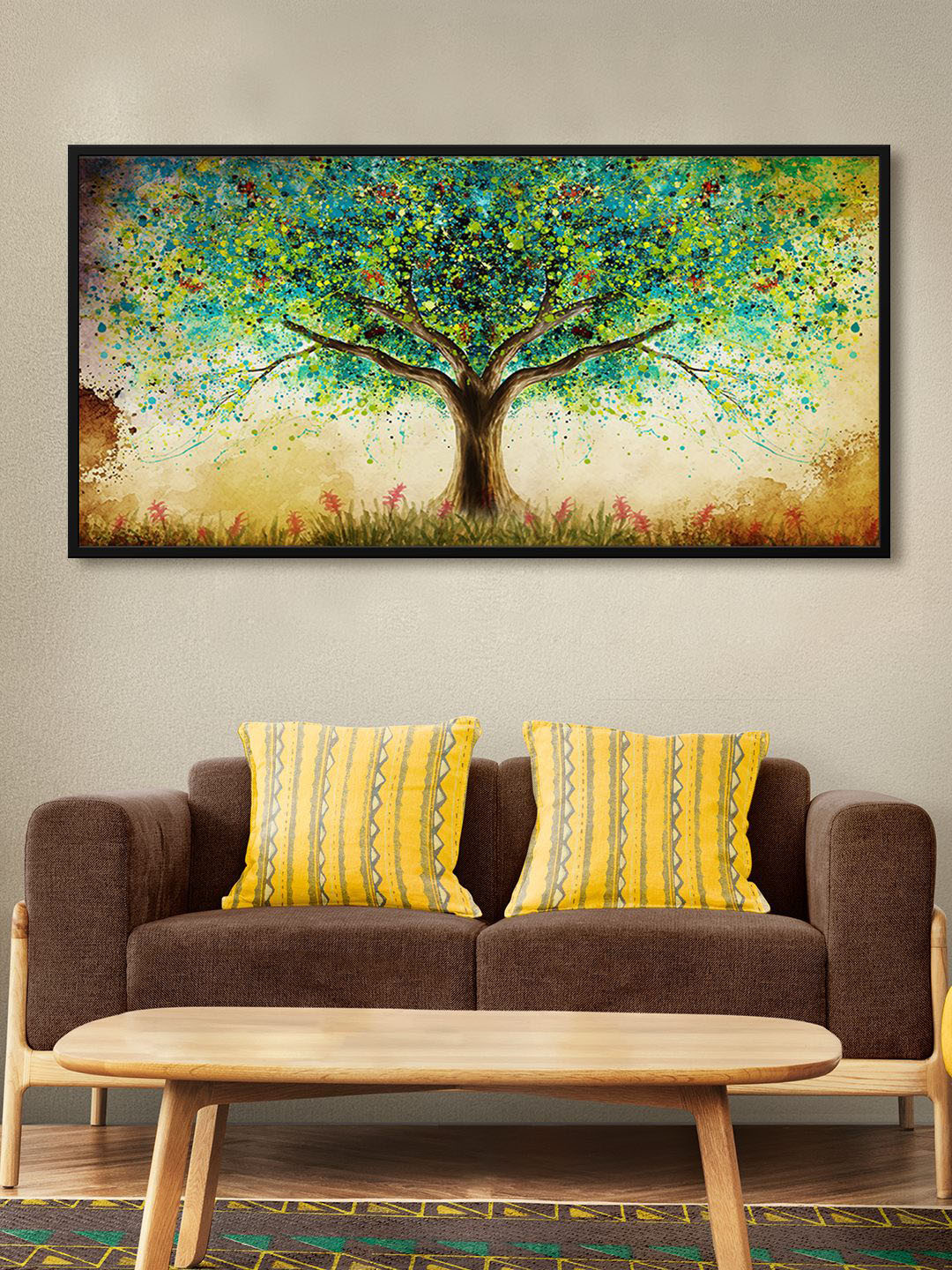 

999Store Green & Brown Tree Modern Art Printed Framed Canvas Wall Art