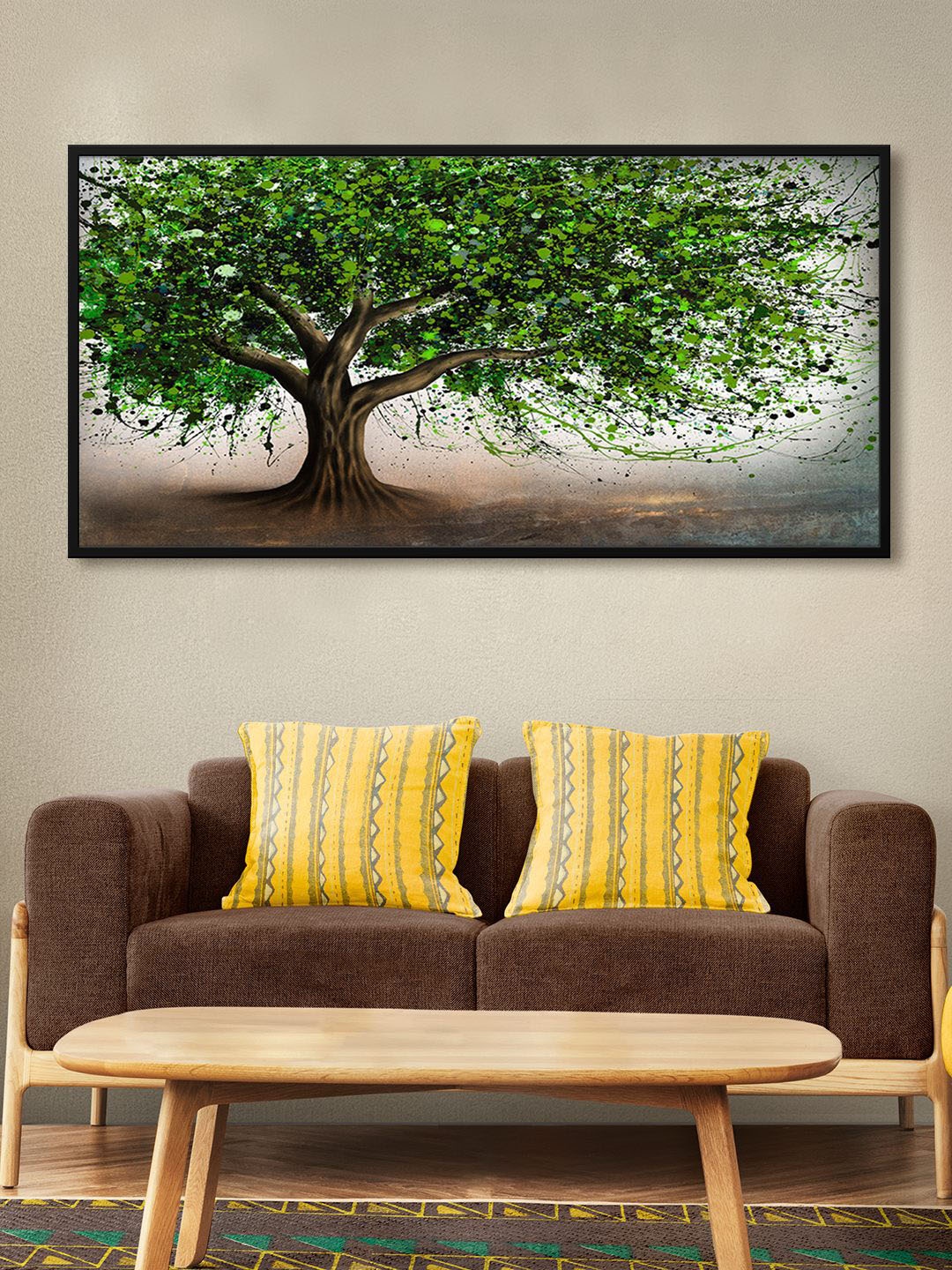 

999Store Grey & Green Tree Printed Framed Canvas Wall Art