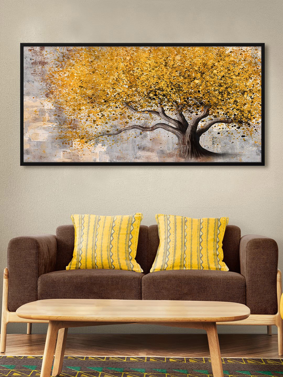 

999Store Golden & Grey Tree Modern Art Painting Wall Art, Gold