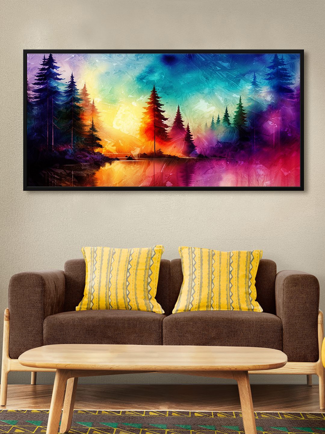 

999Store Violet Rainbow Pine Forest Long Big Canvas Painting Modern Wall Art