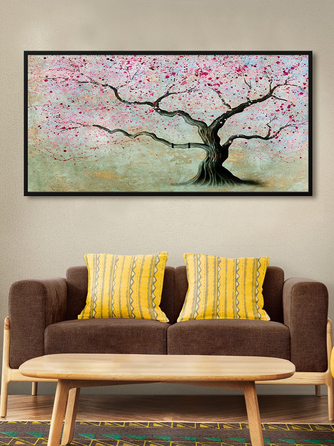 

999Store Black & Pink Leaf-Printed Painting Wall Art, Grey