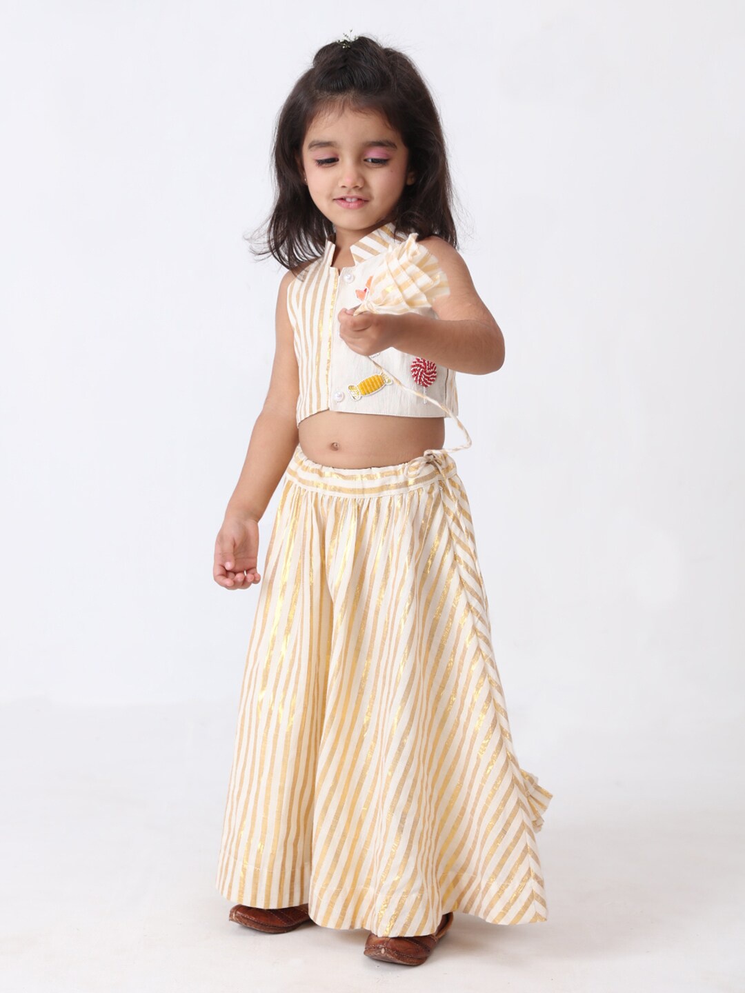 

Jilmil Girls Printed Ready to Wear Lehenga & Blouse, Off white