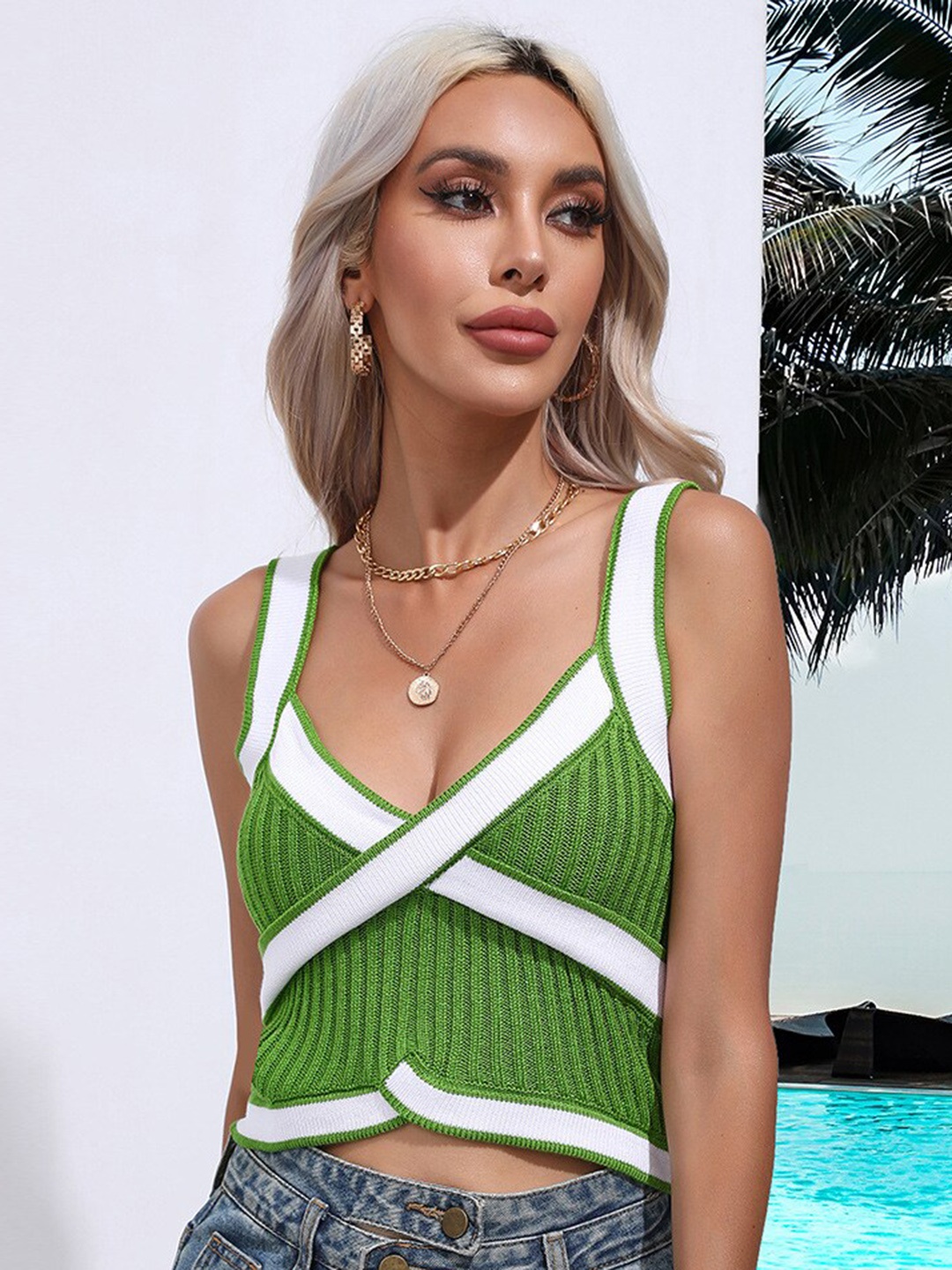 

StyleCast Green Striped Crop Top