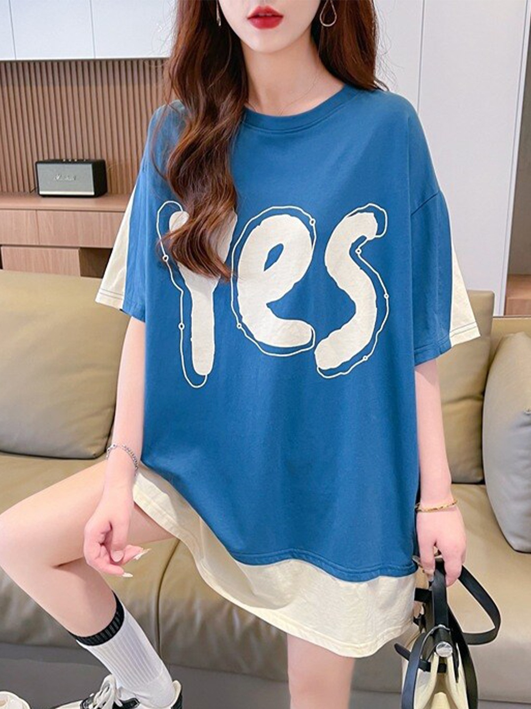 

StyleCast Blue Typography Printed Cotton T-Shirt