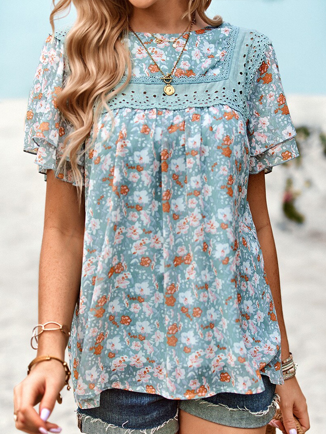 

BoStreet Blue Floral Printed Top