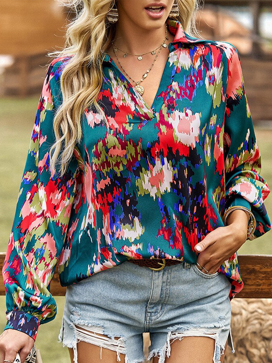 

StyleCast Green Abstract Printed Regular Top