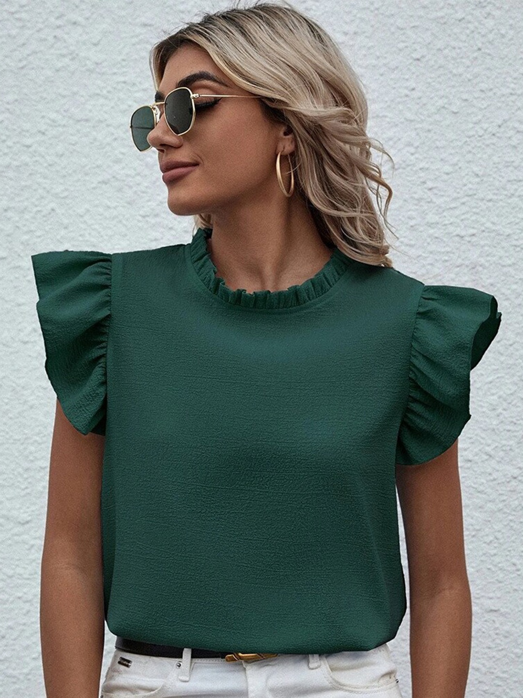 

StyleCast Green Flutter Sleeve Regular Top