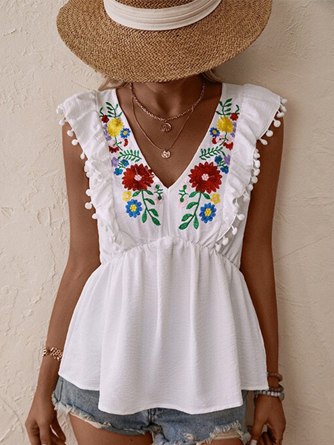 

StyleCast White Flutter Sleeve Peplum Top
