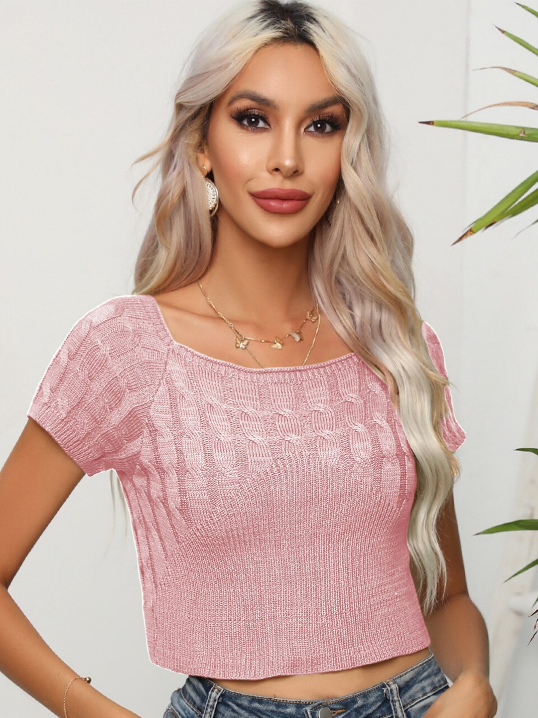 

StyleCast Self Design Crop Top, Pink