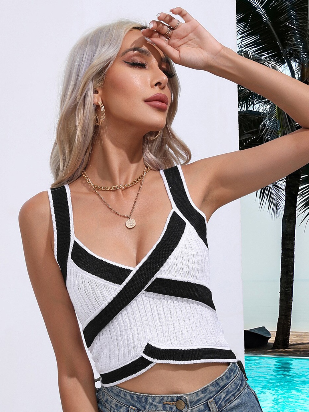 

BoStreet White Striped Regular Crop Top