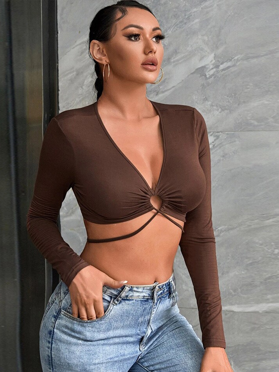 

StyleCast Brown V-Neck Crop Top