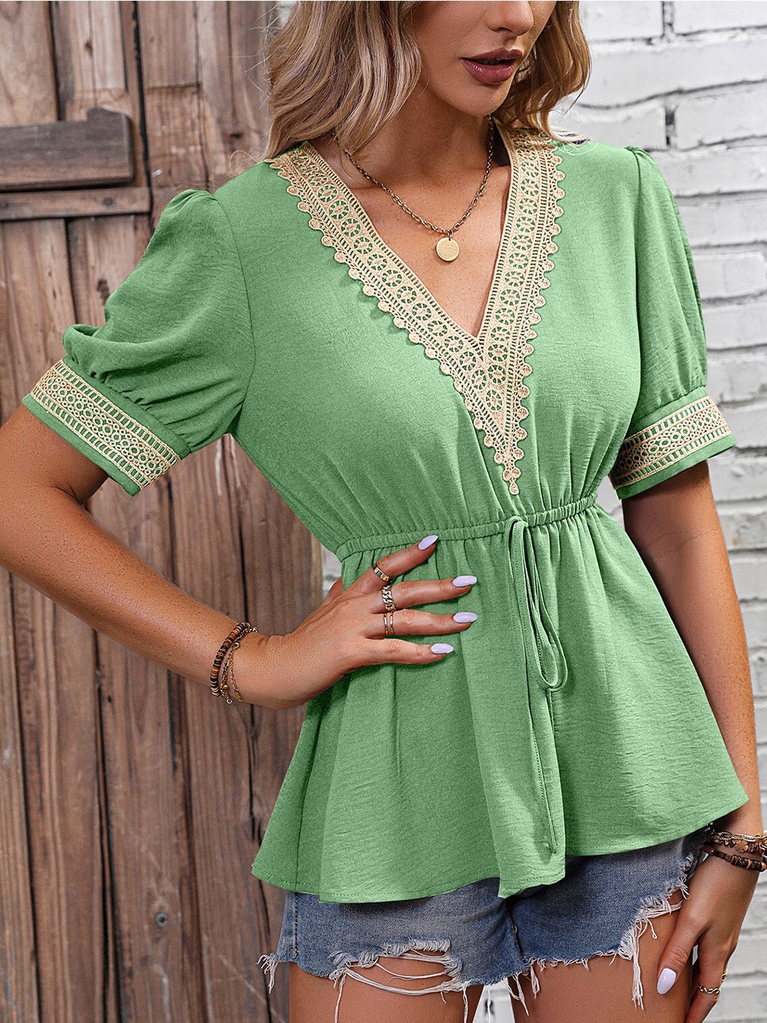 

BoStreet Green V-Neck Empire Top