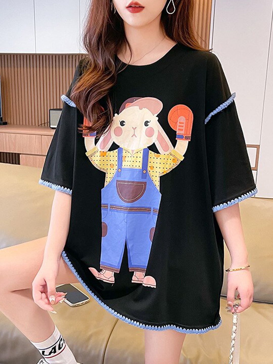 

StyleCast Conversational Printed Cotton Top, Black
