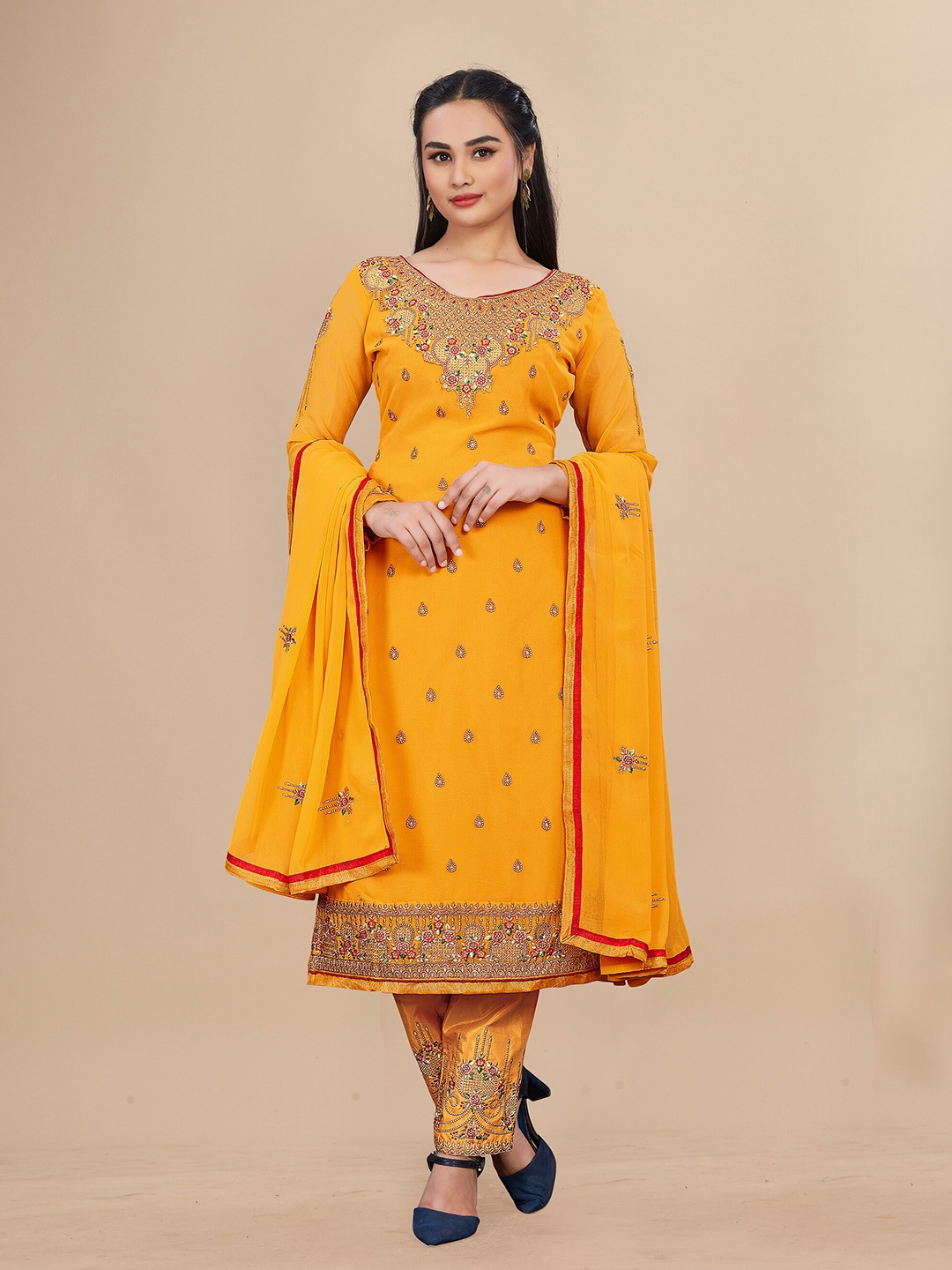 

UNITED LIBERTY Ethnic Motif Embroidered Semi-Stitched Dress Material, Yellow