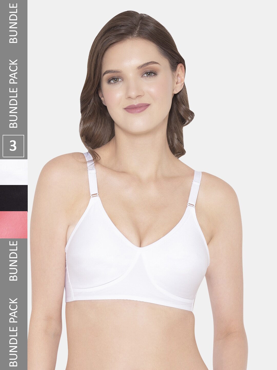 

Souminie Pack of 3 All Day Comfort Full Coverage Bra SS-901WH-BLK-CRL-3PC_NS, White