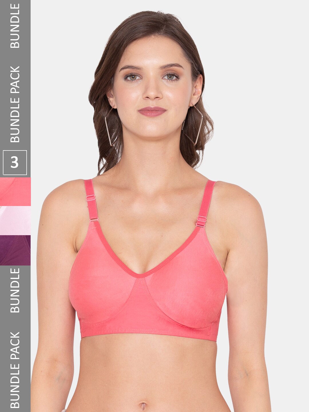 

Souminie Pack Of 3 Non Padded All Day Comfort Non-Wired Seamless Everyday Bra, Coral