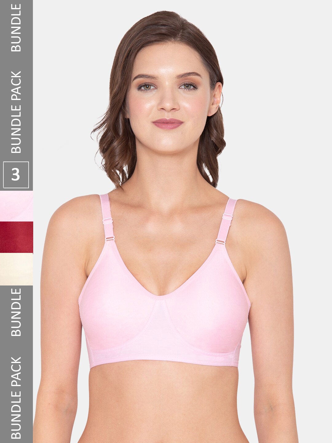 

Souminie Pack Of 3 Non Padded All Day Comfort Non-Wired Seamless Everyday Bra, Pink
