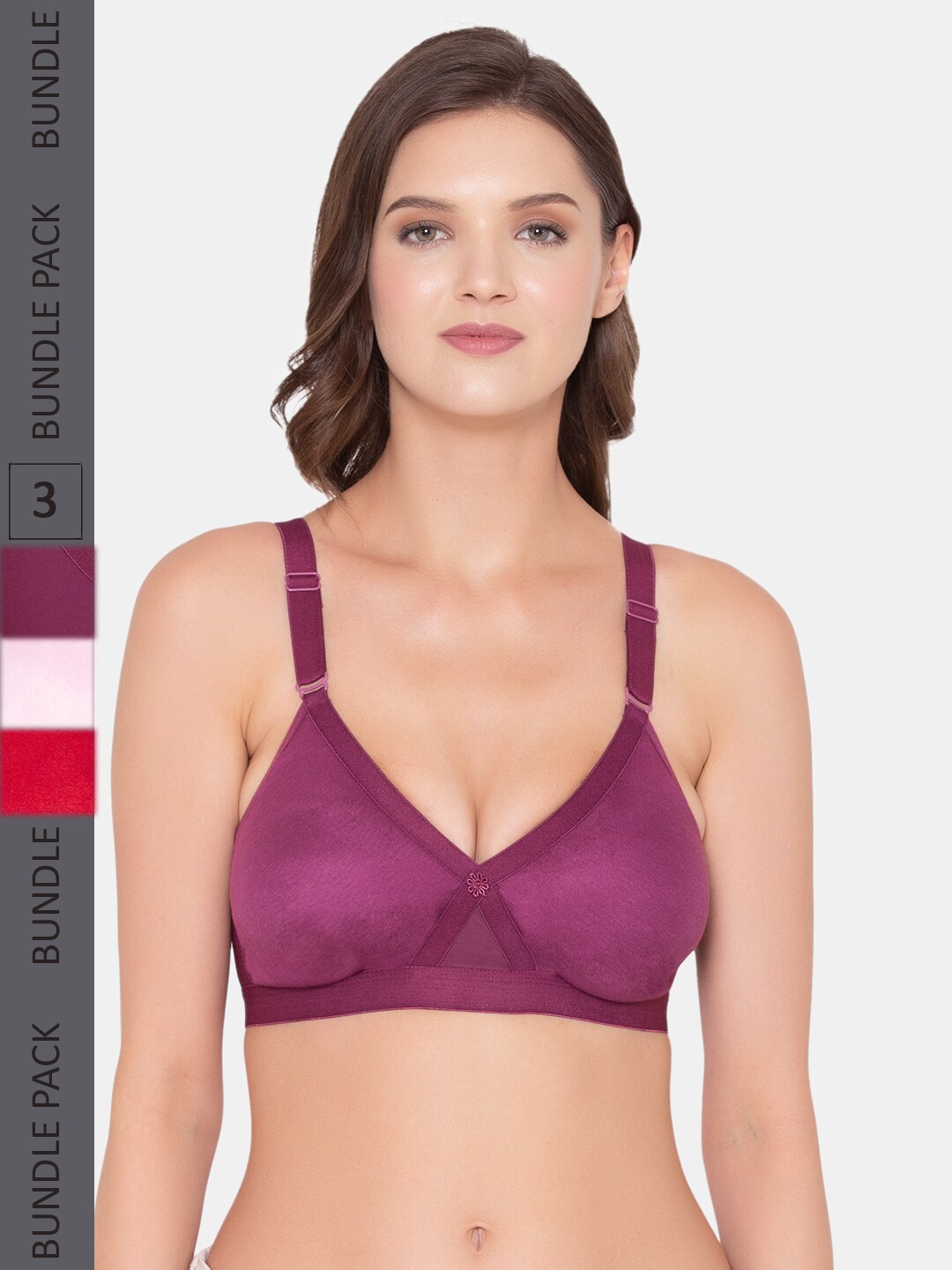 

Souminie Pack Of 3 Full Coverage Non Padded Seamless Cotton Everyday Bra, Purple
