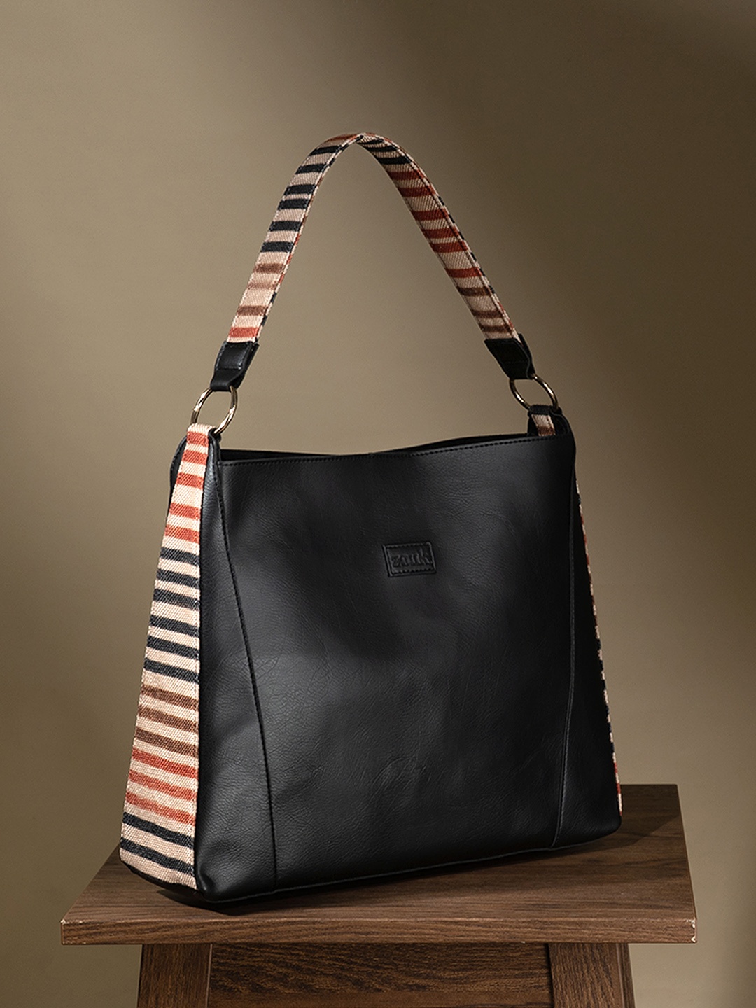 

ZOUK Striped Structured Shoulder Bag, Black