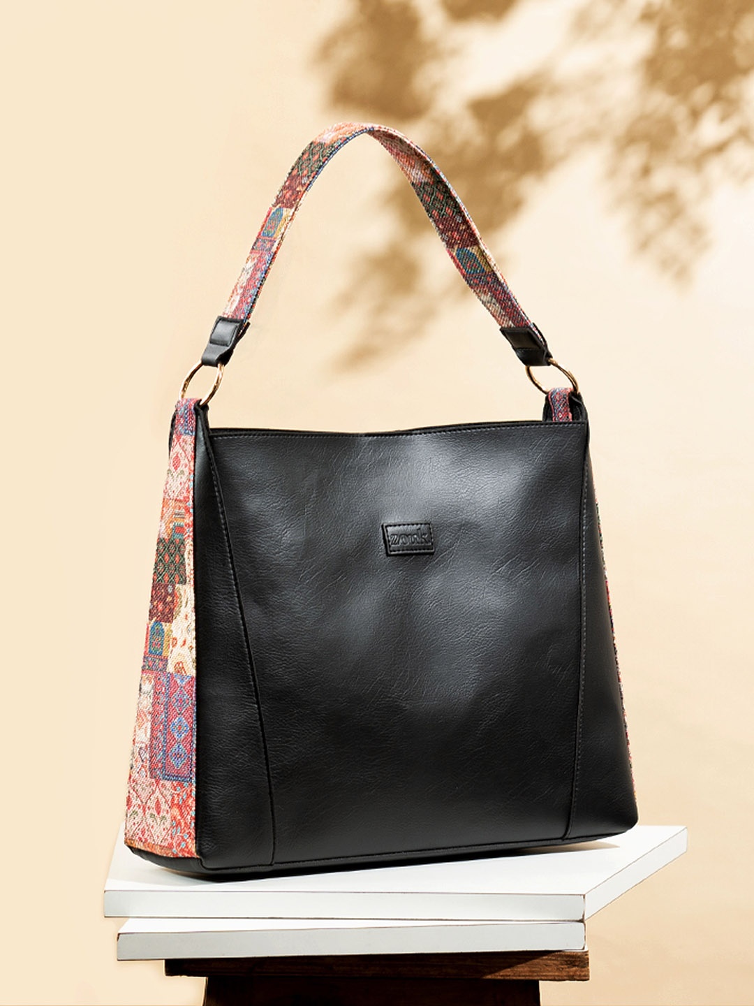 

ZOUK Printed Structured Shoulder Bag, Black