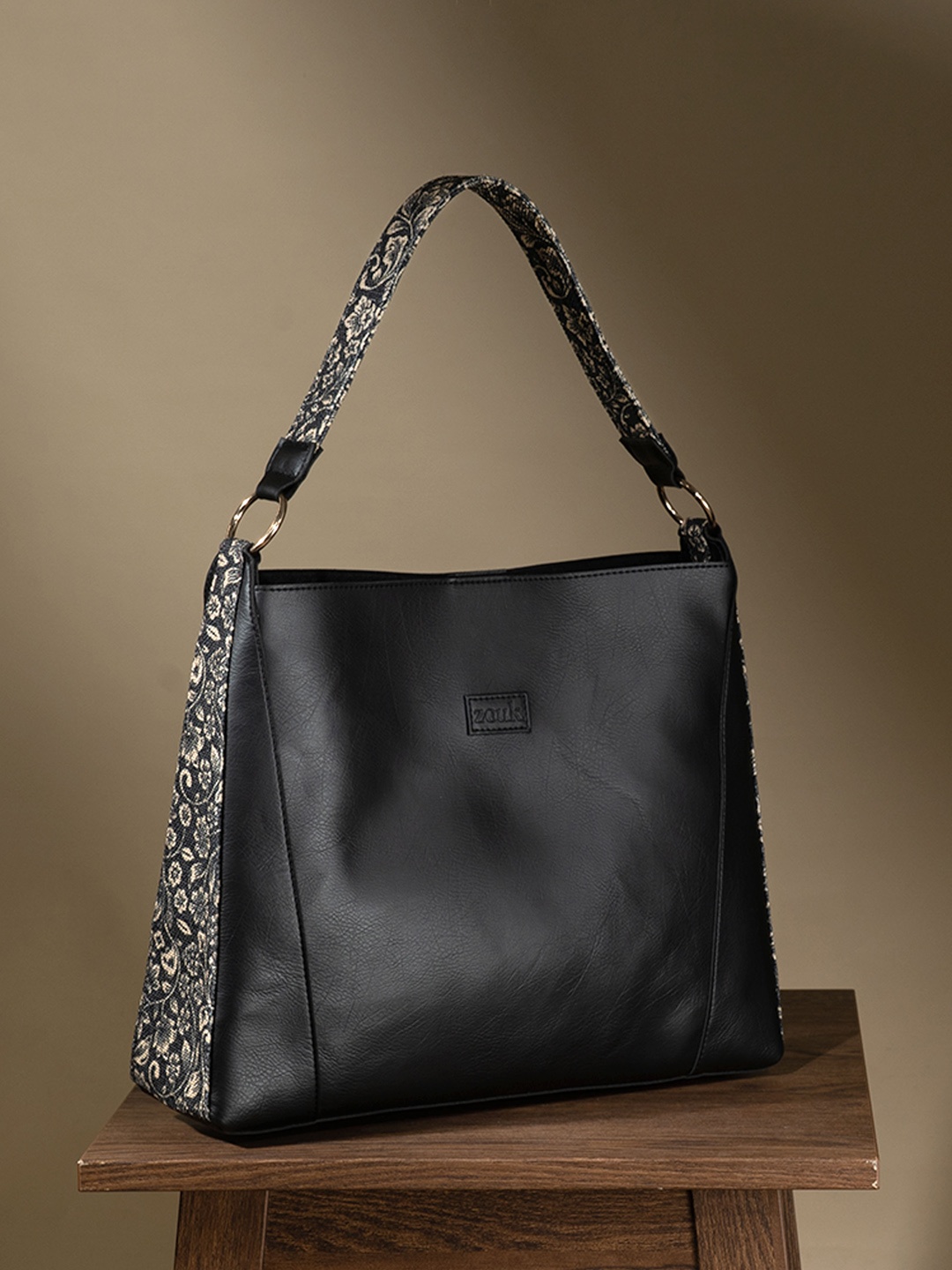 

ZOUK Floral Printed Bucket Tote Bag, Black