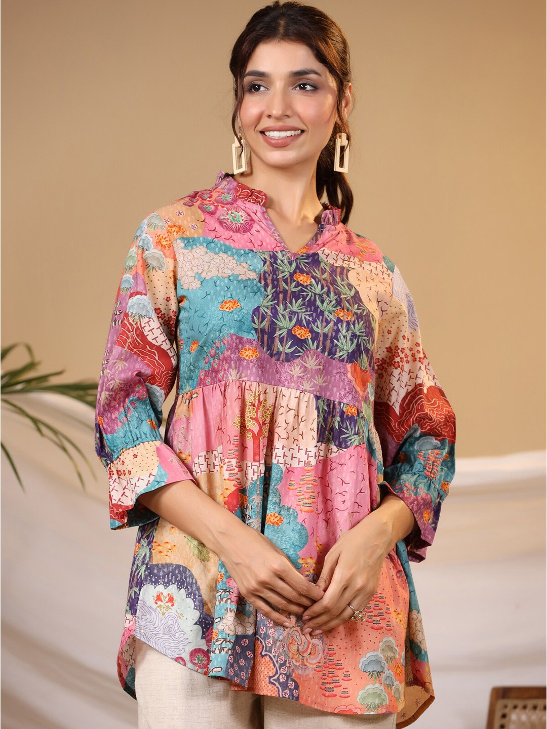 

Rain & Rainbow Floral Printed Pure Cotton Kurti, Blue