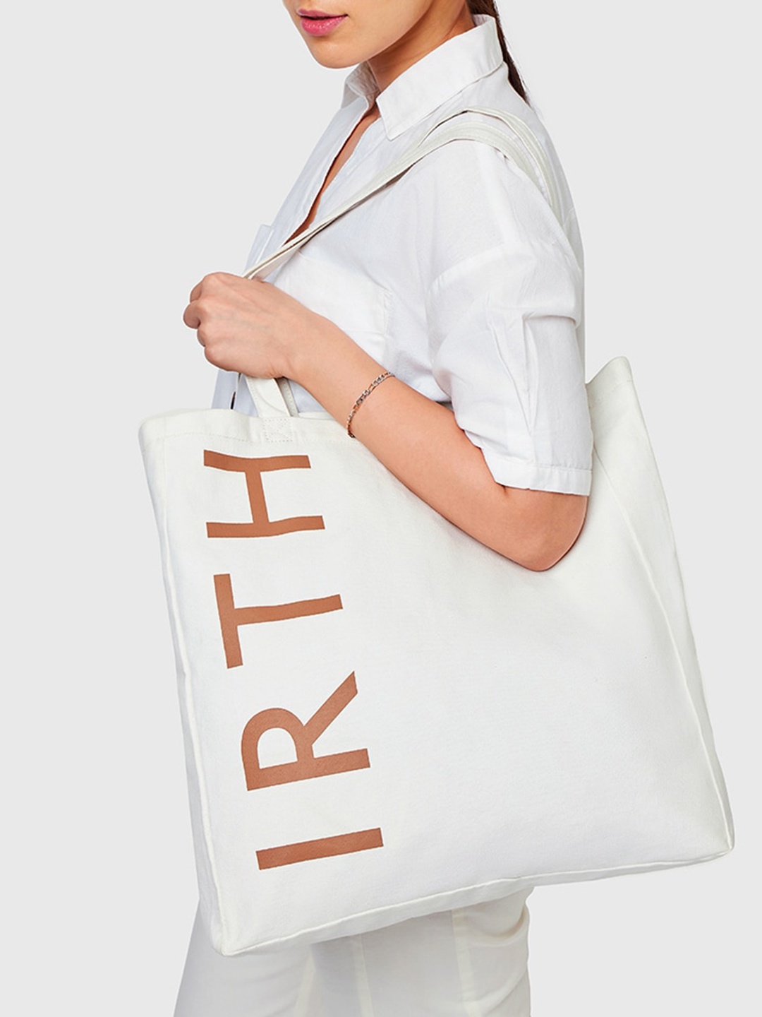 

IRTH Typography Printed Structured Tote Bag, White