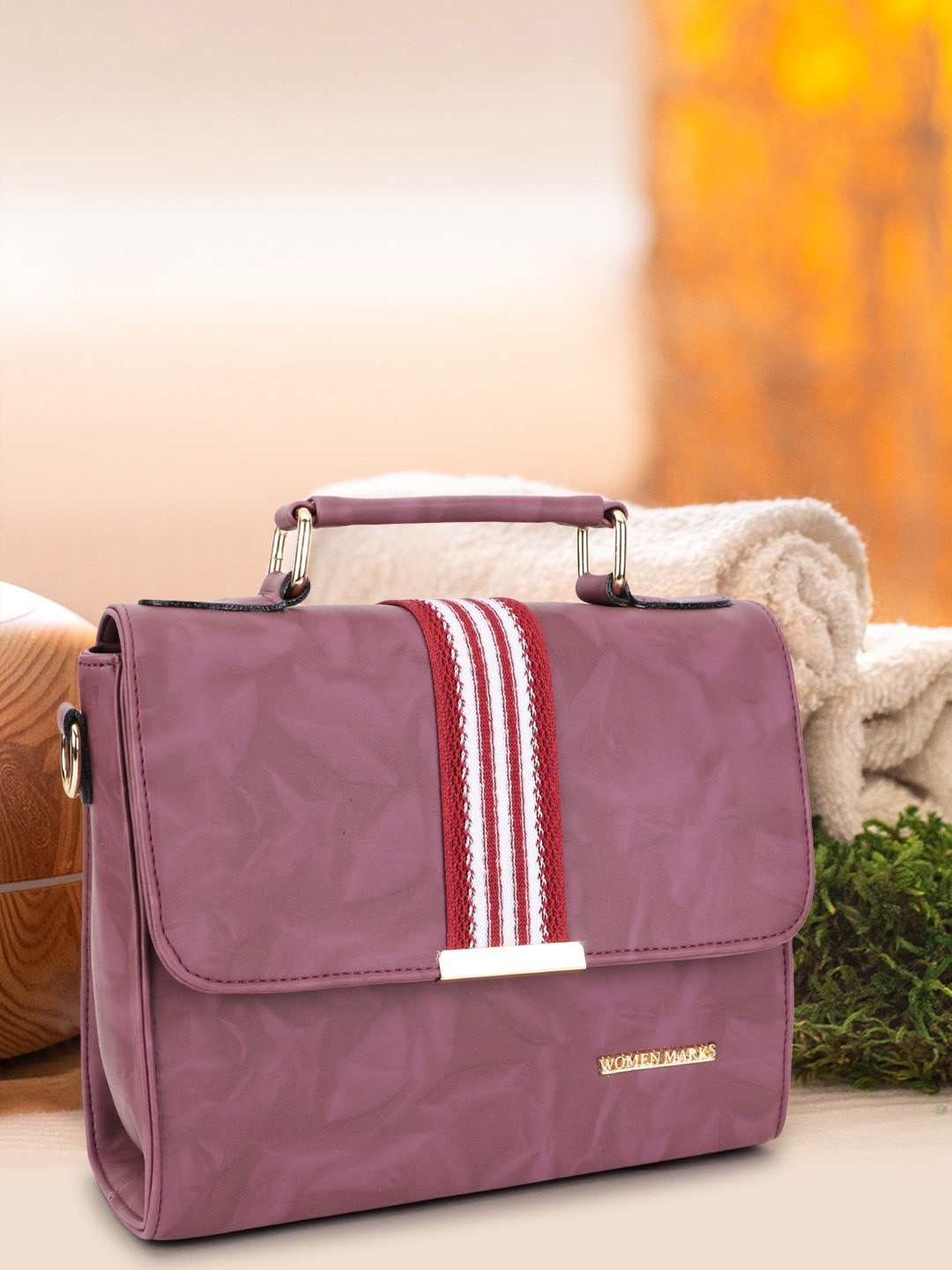 

WOMEN MARKS Abstract Printed Structured Sling Bag, Purple