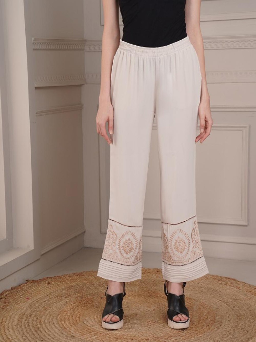 

Lakshita Women Hem Design Straight Palazzos, Beige
