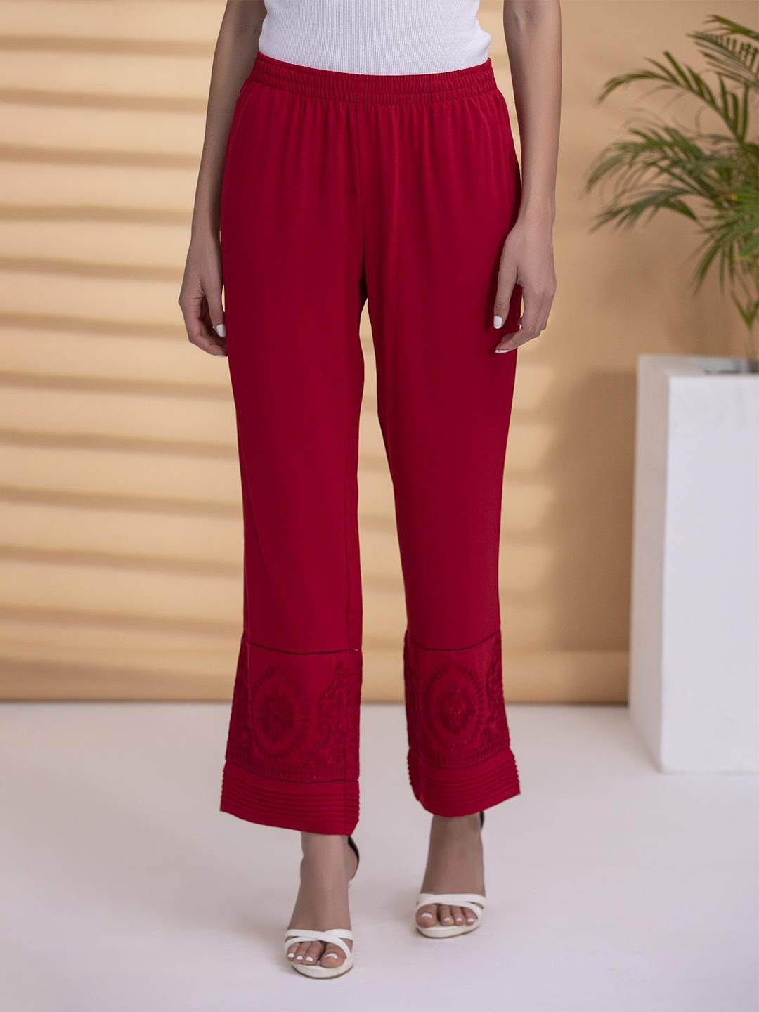 

Lakshita Women Hem Design Straight Palazzos, Red