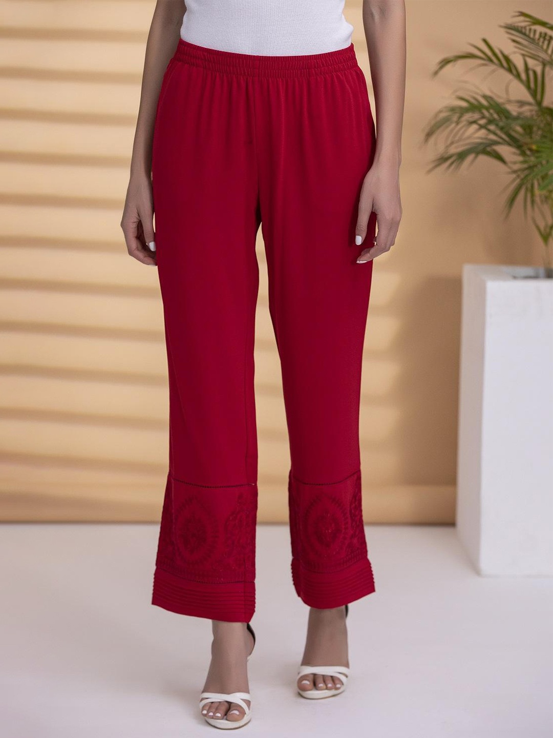 

Lakshita Women Hem Design Straight Palazzos, Red