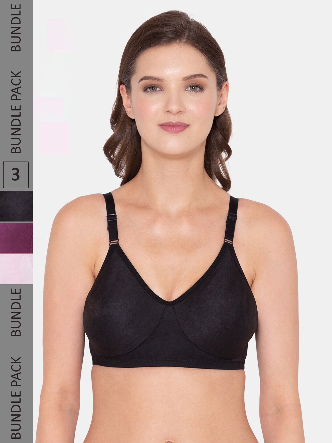 

Souminie Pack of 3 Non-Padded Minimizer Full Coverage Bra, Black