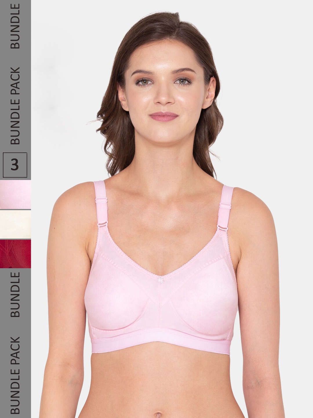 

Souminie Pack Of 3 Full Coverage Seamless Cotton Minimizer Bra, Pink