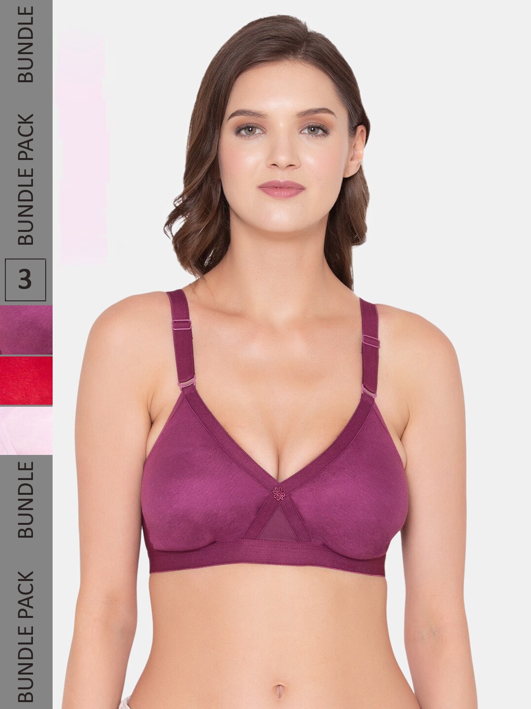 

Souminie Pack of 3 All Day Comfort Full Coverage Bra SS-905-MG-PK-RD-3PC_NS, Magenta