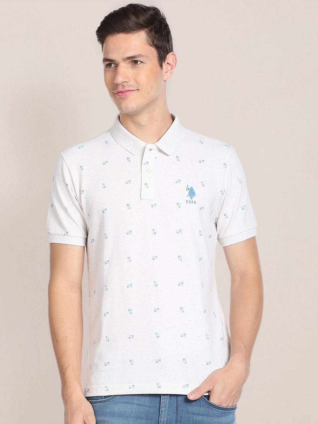 

U.S. Polo Assn. Conversational Printed Cotton T-shirt, Grey