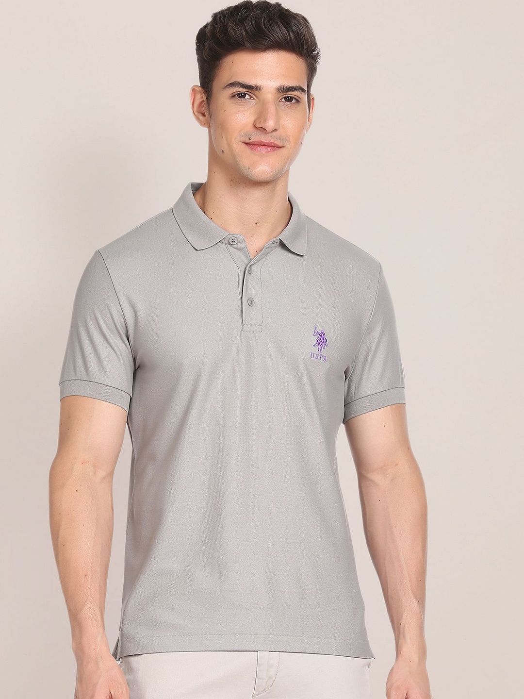 

U.S. Polo Assn. Polo Collar Pure Cotton Slim Fit T-shirt, Grey