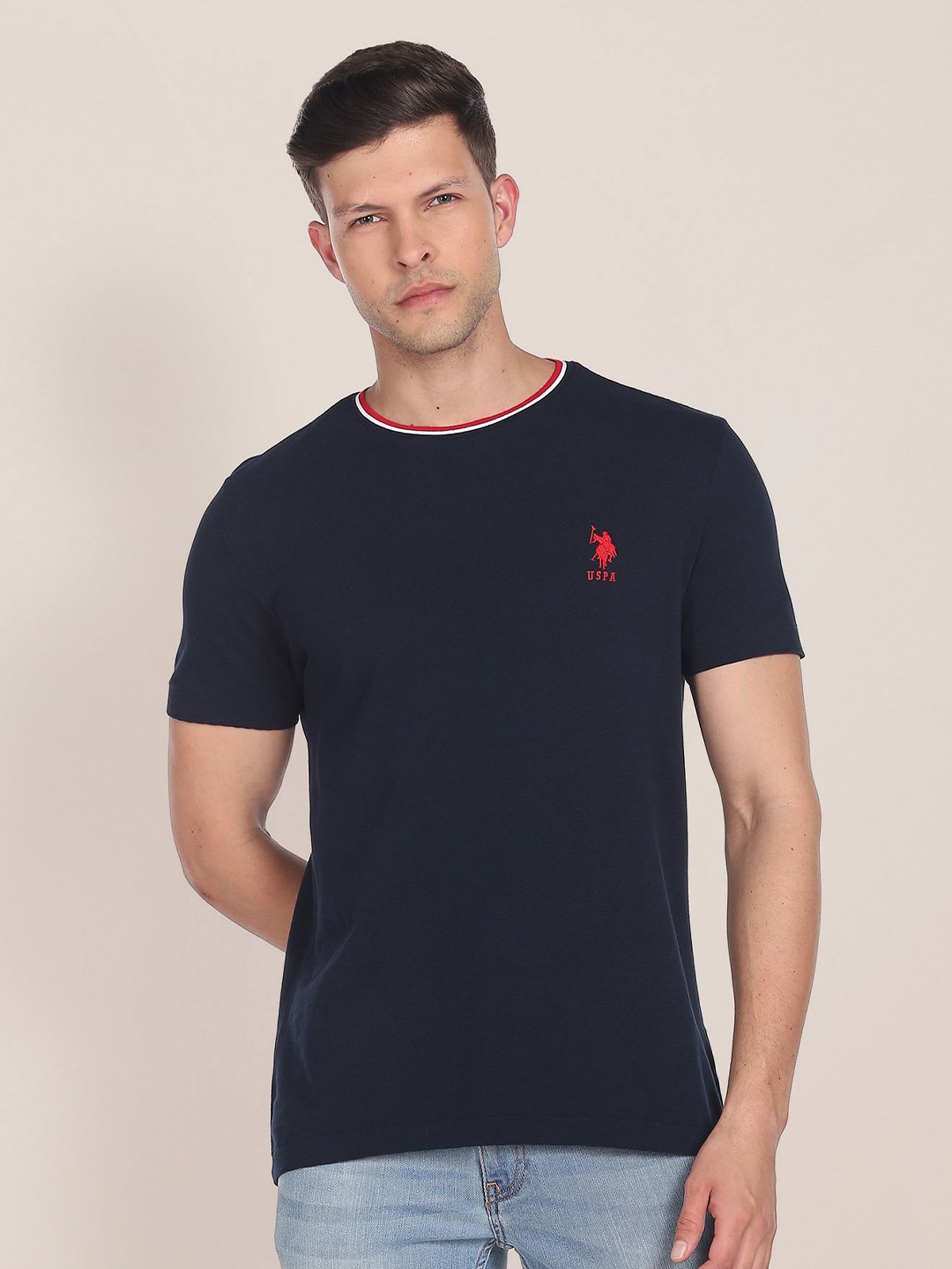 

U.S. Polo Assn. Round Neck Pure Cotton Slim Fit T-shirt, Navy blue