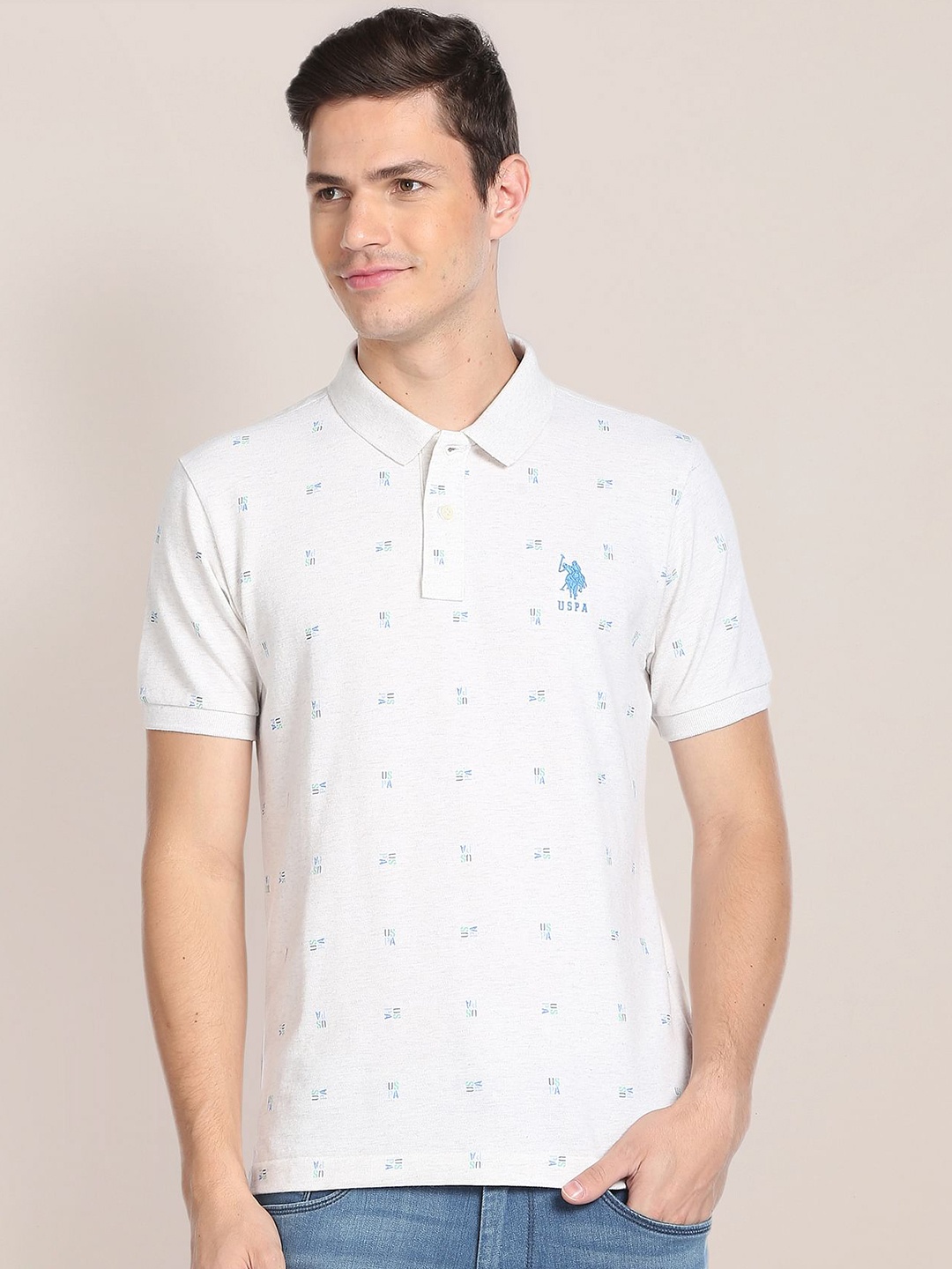 

U.S. Polo Assn. Typography Printed Polo Collar T-shirt, Grey