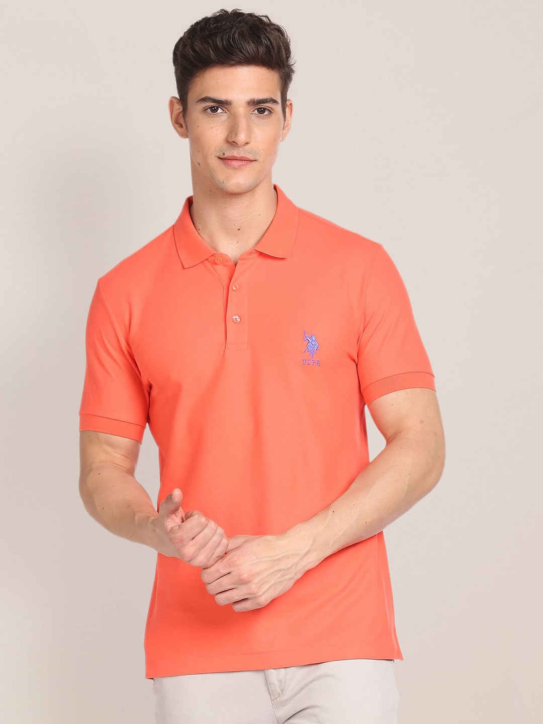 

U.S. Polo Assn. Polo Collar Pure Cotton Slim Fit T-shirt, Orange